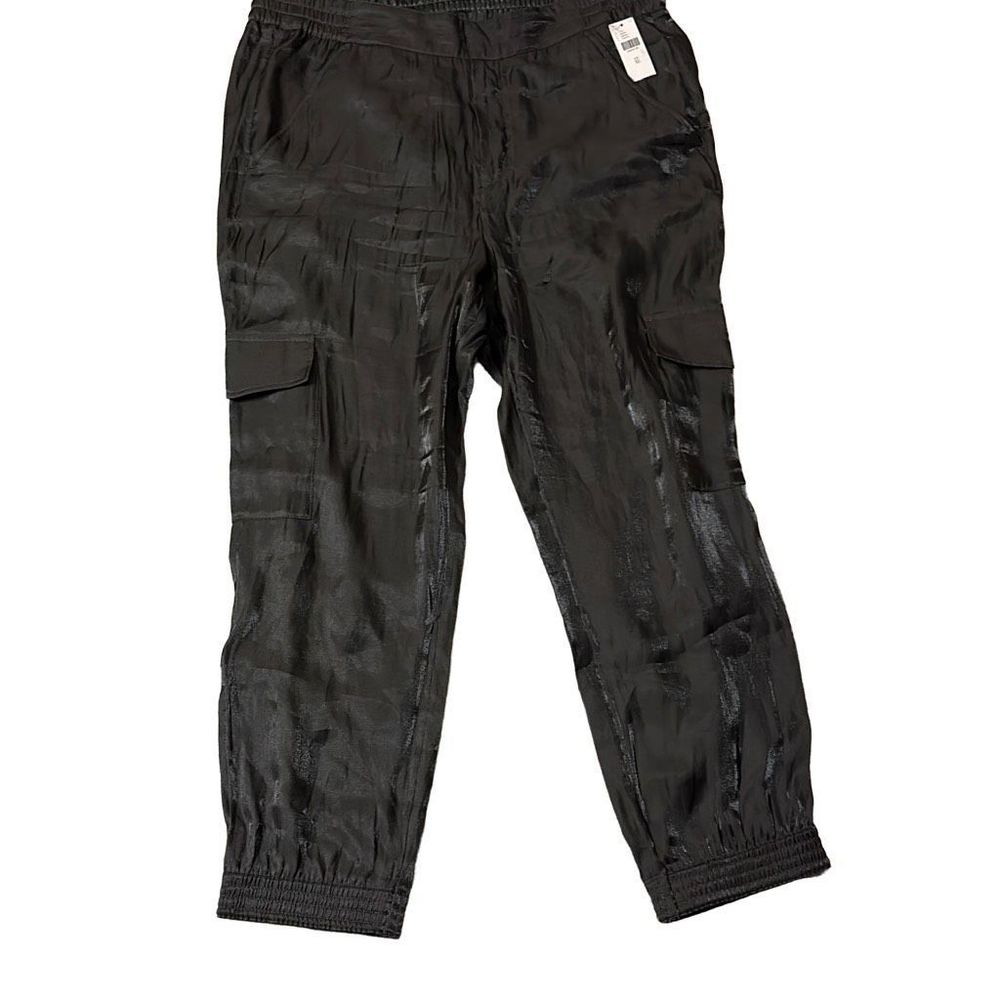 Anthropologie Women's Metallic Green Cargo Pockets Casual Jogger Pants Size XL